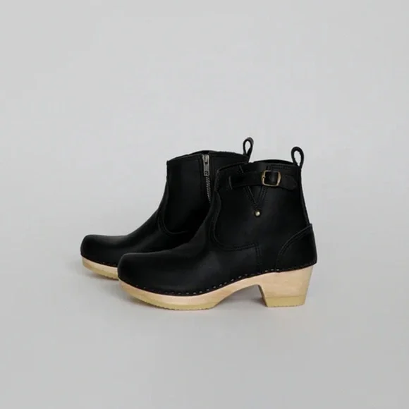 No. 6 black leather clog ankle boots - Picture 1 of 14